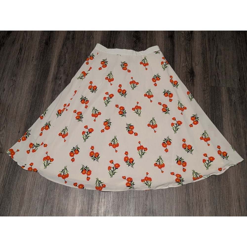 AX Paris Floral Midi Skirt Womens Size 10 White Orange Tulip Print A Line Boho